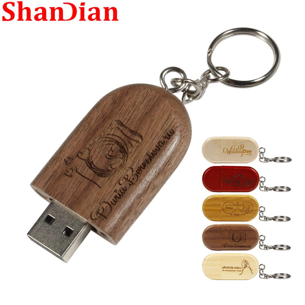 

SHANDIAN Wooden product USB 2.0 Flash Drive Sliding Box with Keychain 64GB Pen Drives Photography Wedding Gifts 32GBMemory Stick