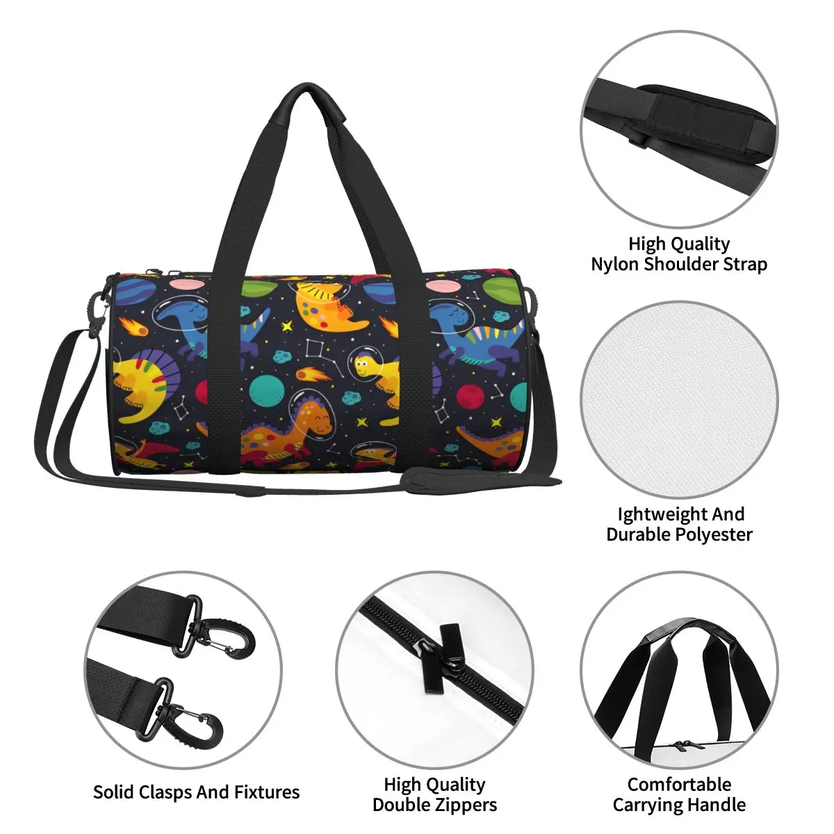 Tas Olahraga Pola Dinosaurus Di Luar Angkasa Tas Olahraga Kapasitas Besar Tas Tangan Desain Pasangan Oxford Tas Kebugaran Grafis Latihan Perjalanan