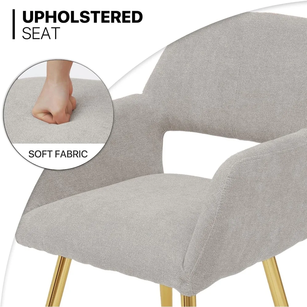 كراسي تناول الطعام من القماش من MoNiBloom بأرجل ذهبية، مجموعة كراسي غرفة المعيشة الحديثة منجدة مكونة من قطعتين مع كرسي مجوف من الجانب الخلفي