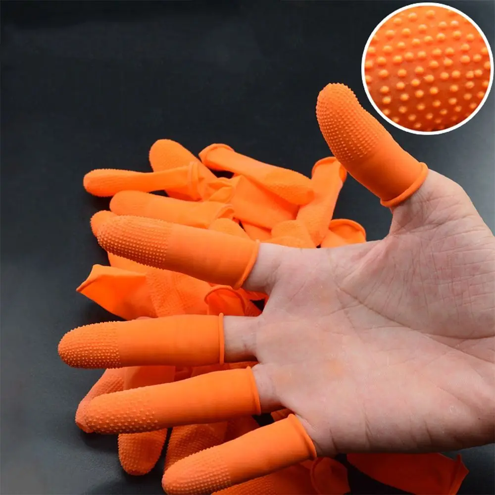 

100pcs Wear Resistant Rubber Finger Cover Anti-Static Disposable Non-slip Gloves Orange Soft Latex Finger Cots Nail Industry