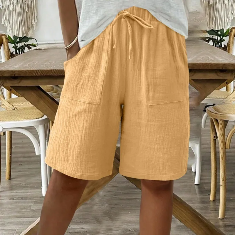 

Women's Shorts Spring and Summer New Solid Color Strap Loose Casual Cropped Shorts