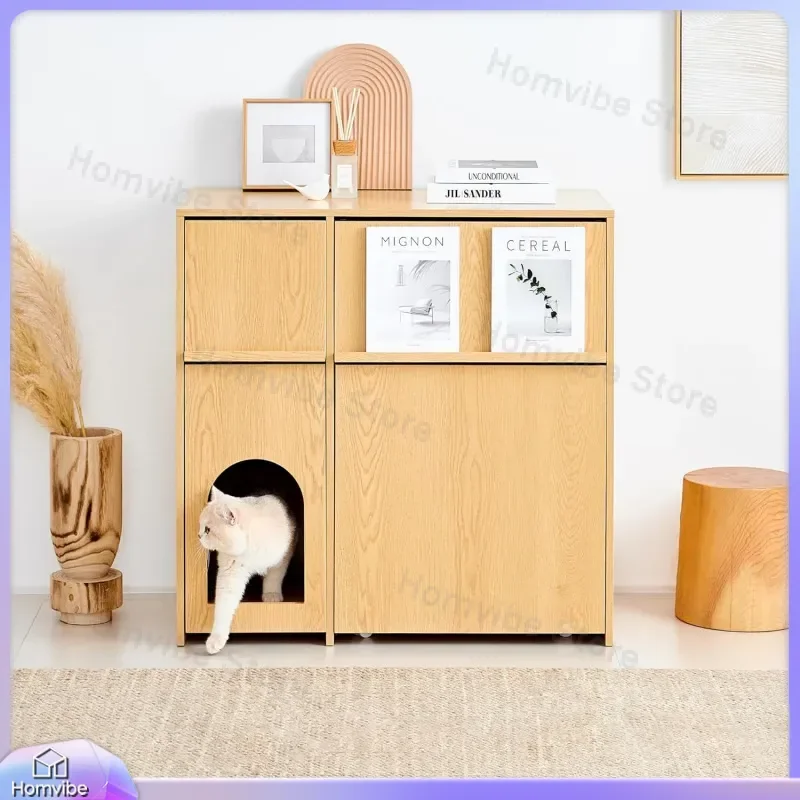 Wooden Cat Litter Box Furniture Hidden Enclosure Storage Cabinet Living Room Multifunctional Cat House Side Table Locker