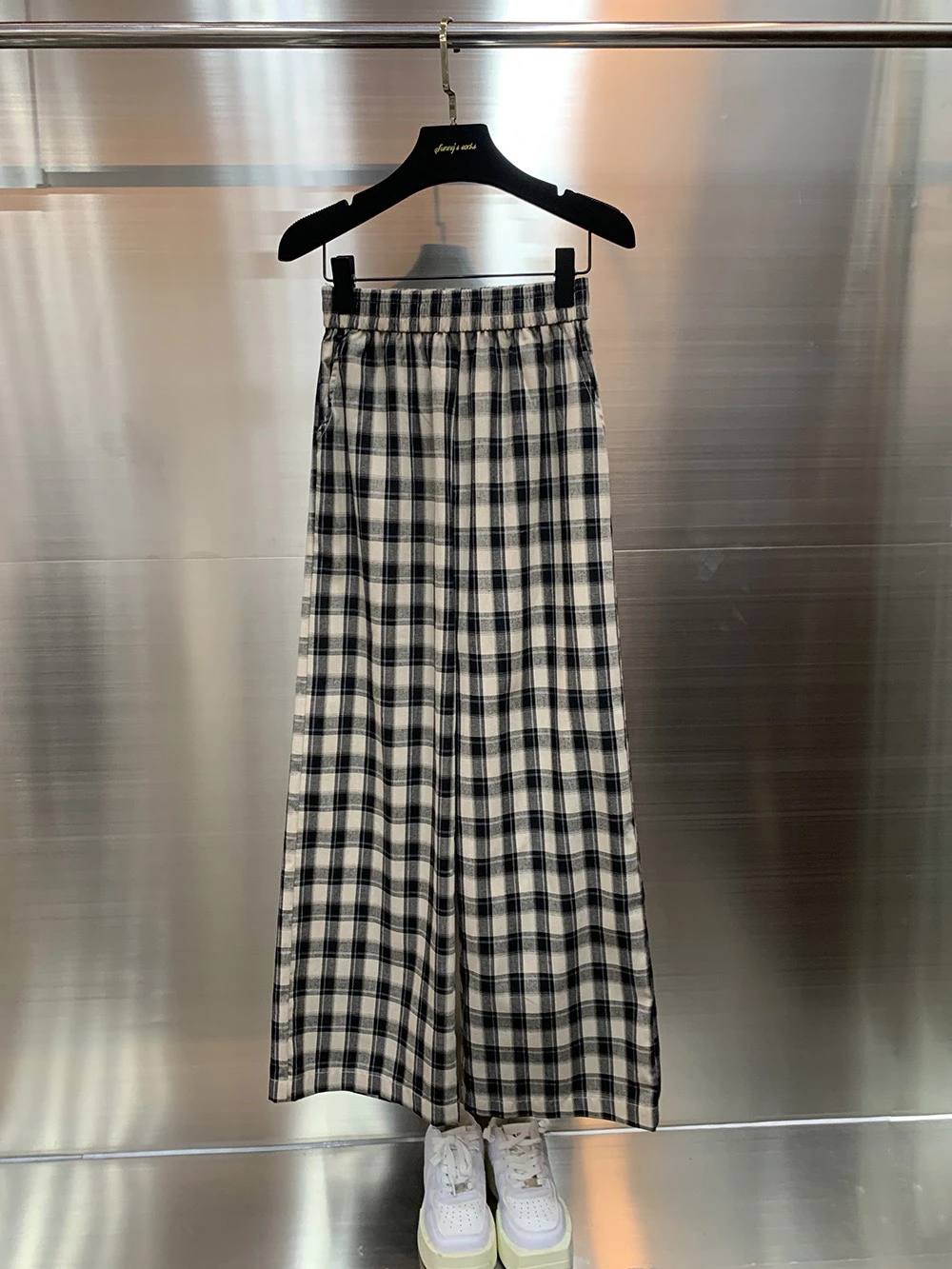 Sommer 2025 Hochgeschnittene Drapierte Weite Hose Schwarz-Weiß Karierte Lange Hose Schlankmachend Sonnenschutz Lässige Baumwolle Gerades Bein ...