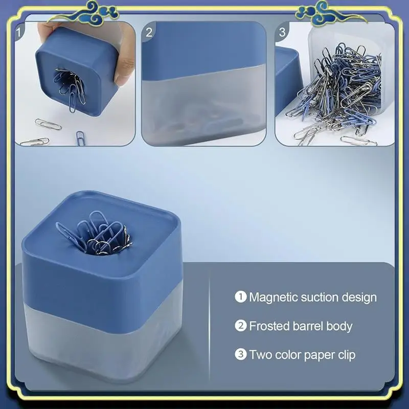 

Portable New Two-Color Paper Clips In Elegant Magnetic Frosted Square Clip Holder, 28Mm, 130 Clips Per Box Easy Install (Sky Blu
