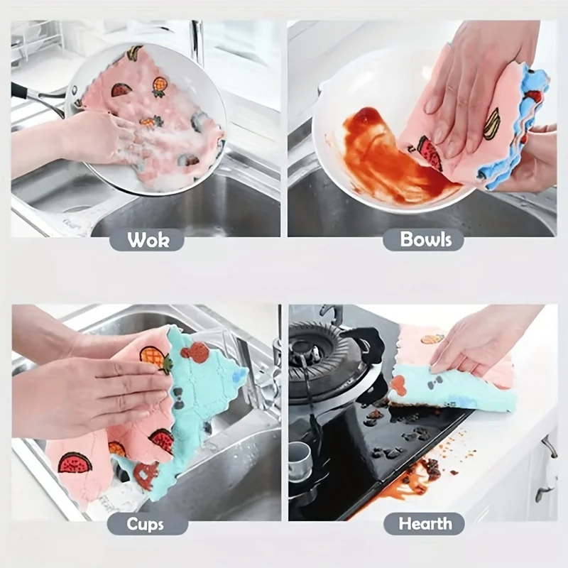 5pcs/10pcsKitchen cleaning scouring pad dishcloth absorbent double-sided kitchen rag multi-purpose table wiping hand wiping