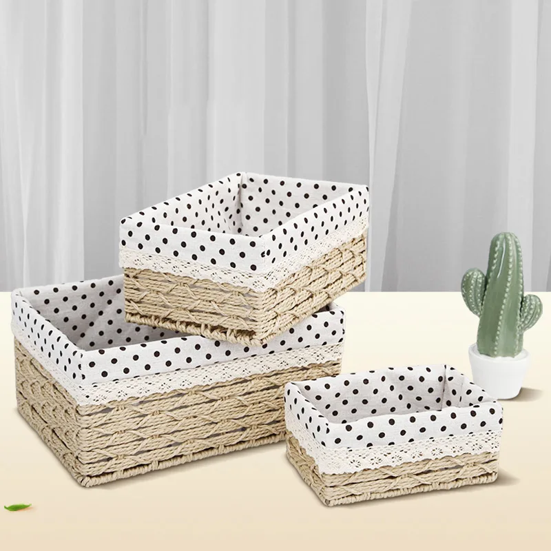 

Desktop Storage Box Woven Snacks Cosmetics Toy Storage Basket Household Fabric Coffee Table Miscellaneous Items Key Basket