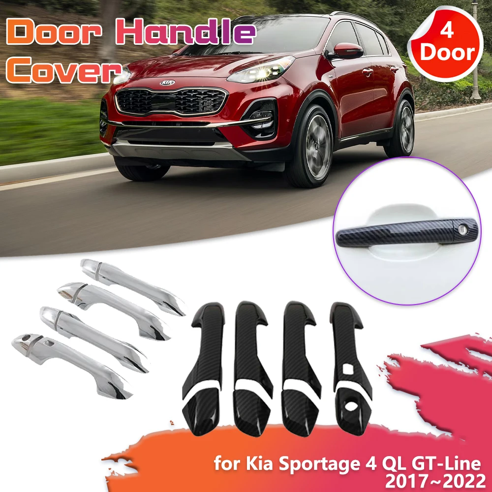 

Car Door Handle Cover for Kia Sportage 4 QL GT-Line 2017~2022 Carbon Fiber Black Sticker Trim Decor Scratch Parts Accessories