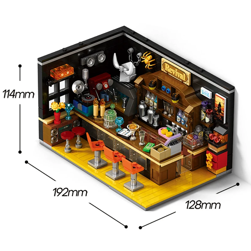 Stadswinkel Bouwstenen Autoreparatiewerkplaats Wapenwinkel Jazzclub Bar Slaapkamer Miniatuurmodel Baksteen Bureau Ornamenten DIY Speelgoed Cadeau