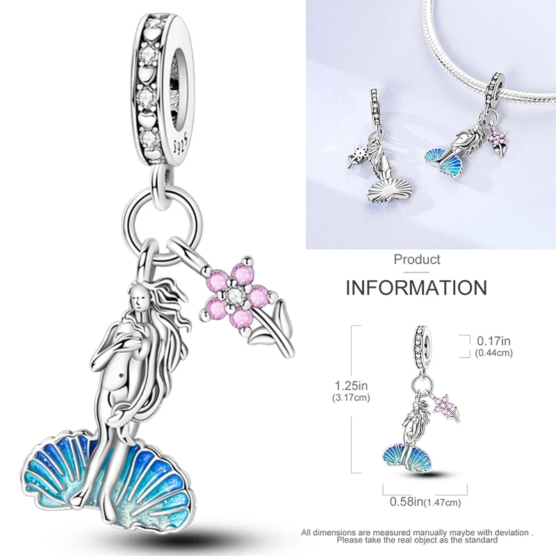NEU 2026 925 Sterling Silber Anhänger Ozean Schildkröte Strand Frucht Muschel Blau Passend für Original Armreif Armband Halskette DIY Schmuck Geschenk – Detail 29