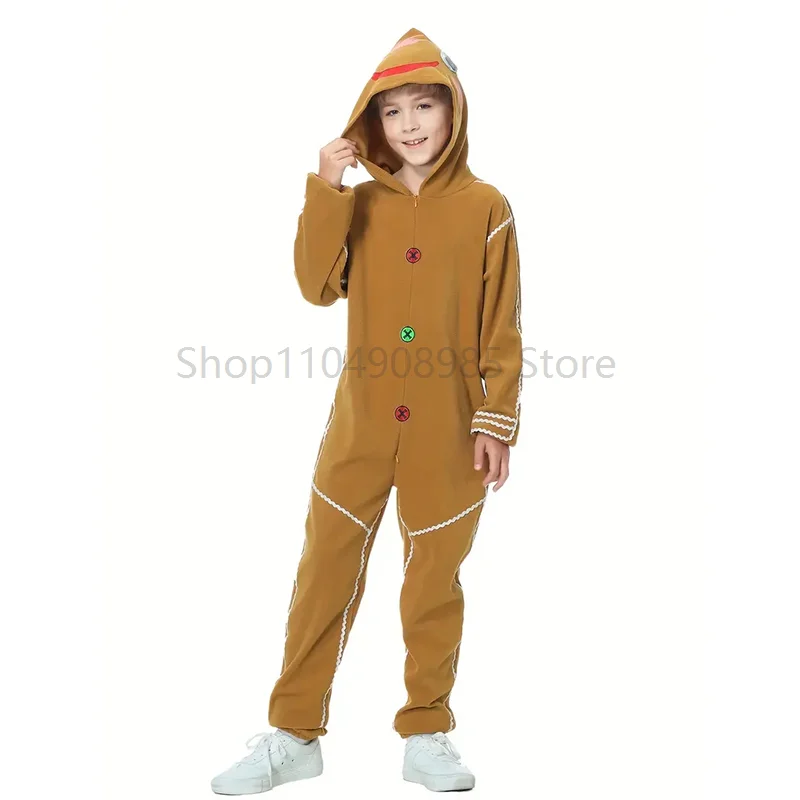

2025 New Arrial Girl Xmas Fancy Dress Up Gingerbread Man Boy Cosplay Outfit children Cute Christmas Cookie Costume