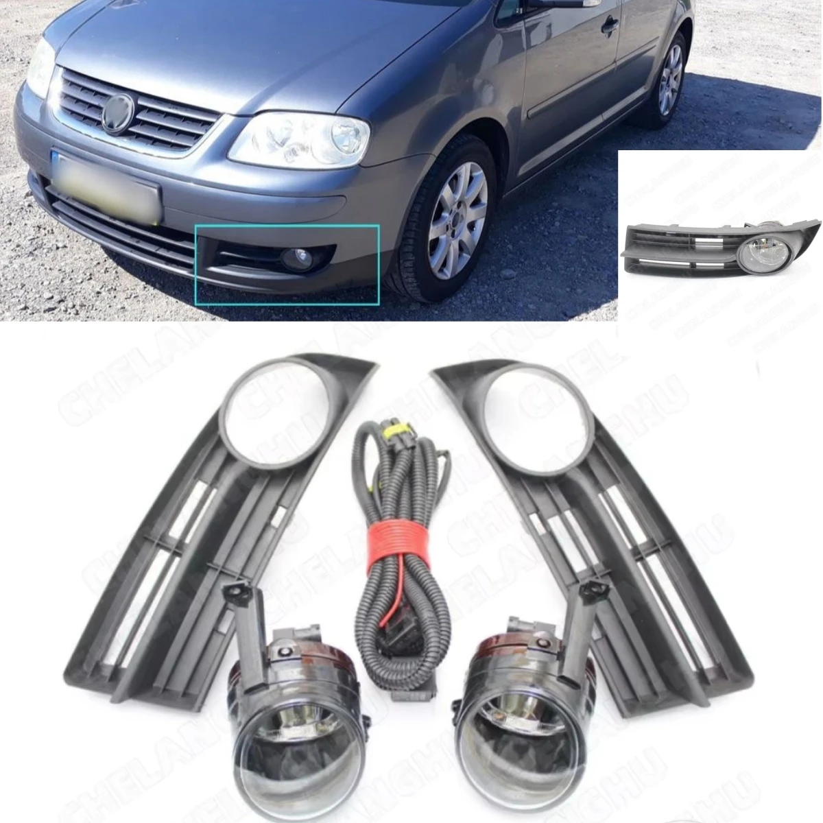 

For VW Touran 1T1 2002 2003 2004 2005 2006 Car-styling Front Bumper Fog Lamp Fog Light Or Wire Harness Or Fog Lamp Grille Cover