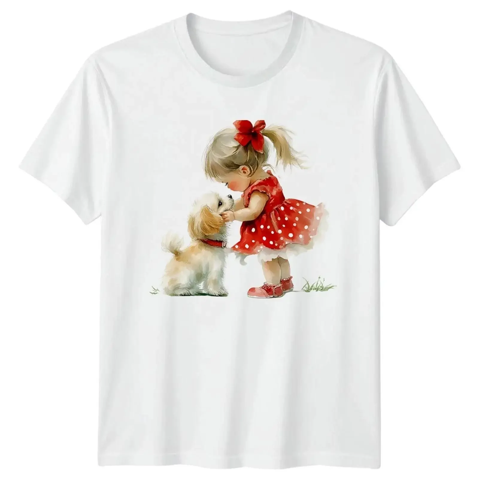Mädchen und Hund Haustier Freundschaft Kinder Tiere Herren Damen Grafik vintage Washed Casual designer clothes homme fashion