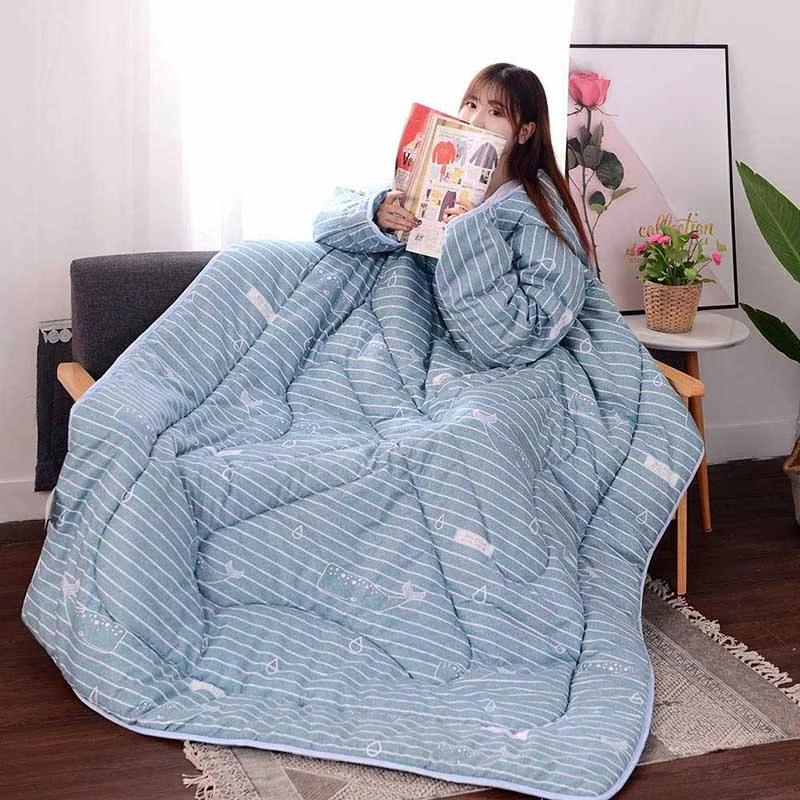 Multifunction Lazy Quilt with Sleeves Winter Warm Thickened Washed Quilt Blanket JA55