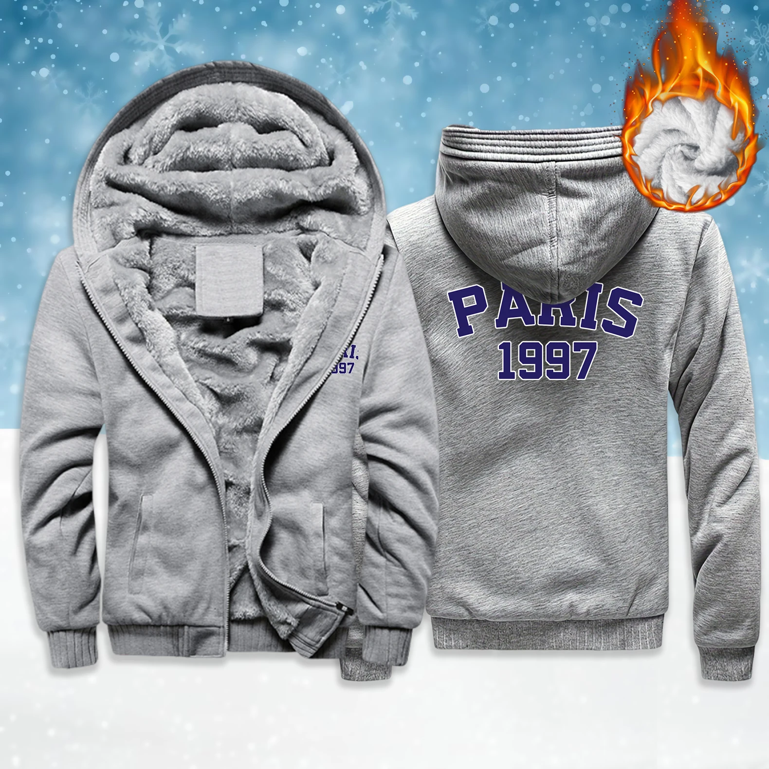 

Paris 1997 Street City Letter Male Zipper Thicken Jacket Fashion Loose Top High Quality Hoodies Unisex Winter Casual Clothes