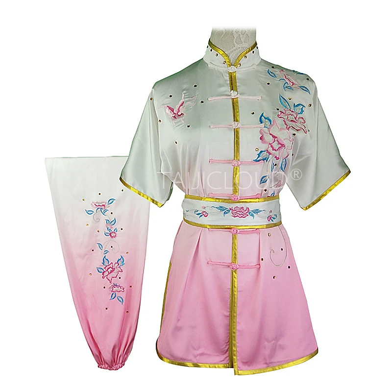 Adult and children’s martial arts competition and performance colorful clothing, female Long Fist practice attire.