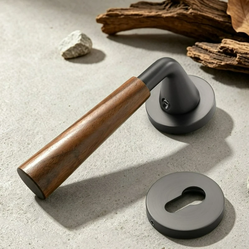 Minimalist Walnut Interior Lock Universal Bedroom Conference Room Silent/magnetic Split Door Handle Lock