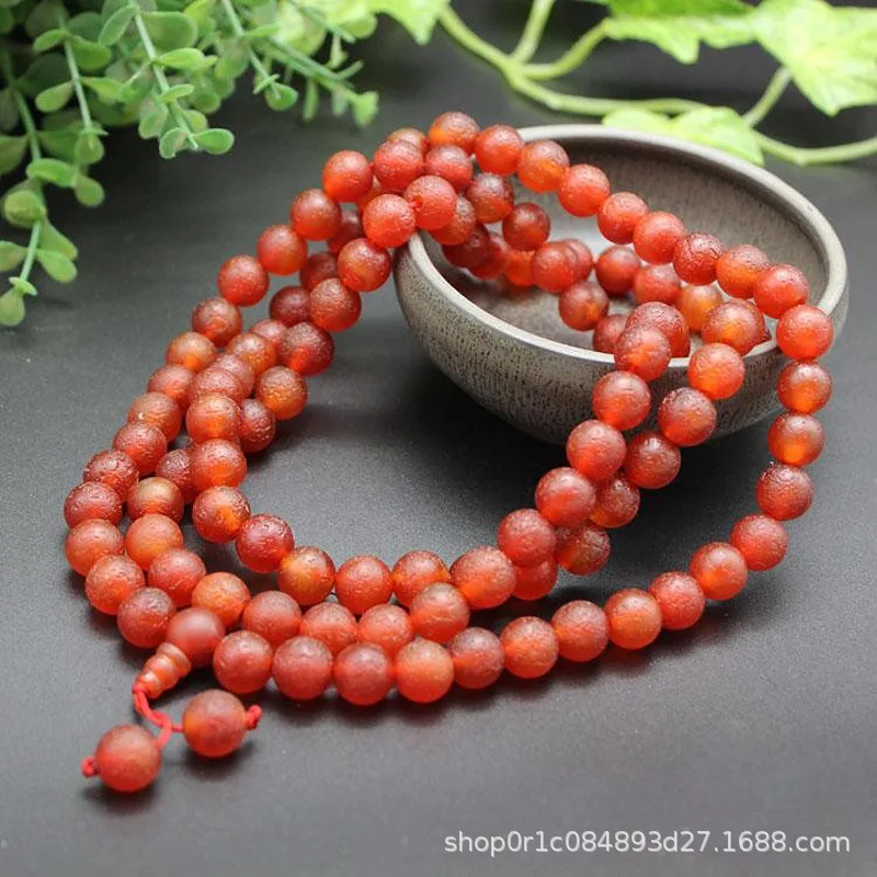 

Gaogu Agate Bracelet Frosted Red Agate108Beads Bracelet Agate Weathering Necklace Orange Peel Agate Handheld