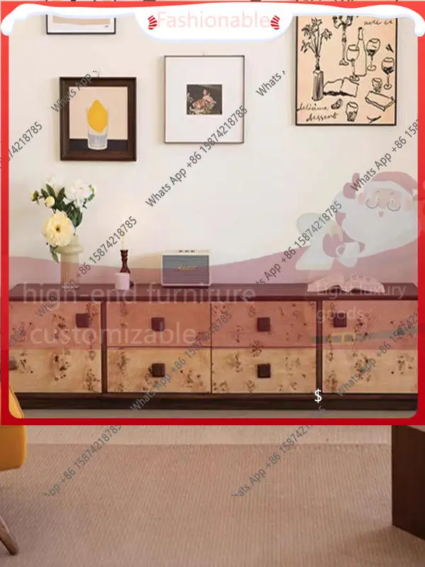 LU Solid wood TV cabinet, new storage storage in the living room, high-end small apartment, medium antique and retro.