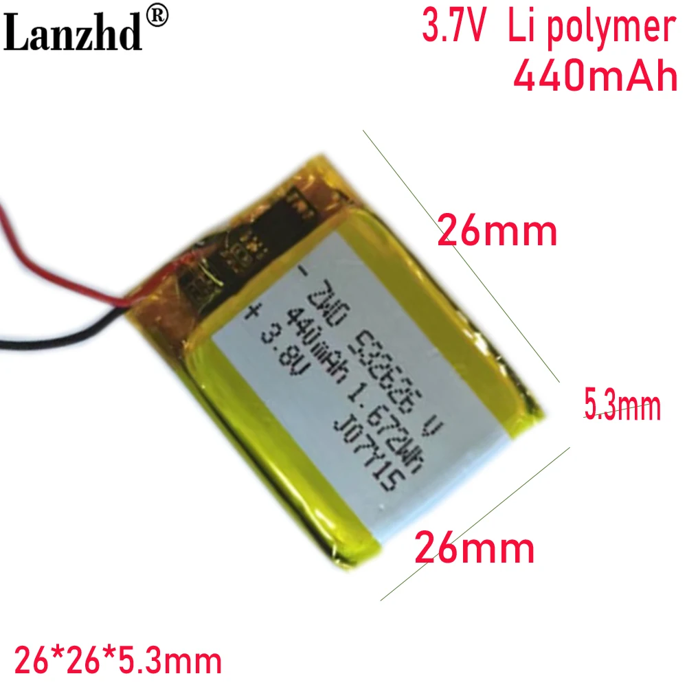 

3.8V rechargeable cell 532626 polymer lithium battery 440MAH For watch battery Smart wearable medical device