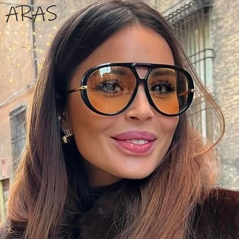 Oversized Oval Pilot Sunglasses Women 2026 Luxury Brand Double Beam Metal Frame Sun Glasses Lady Vintage UV Protection Eyewear