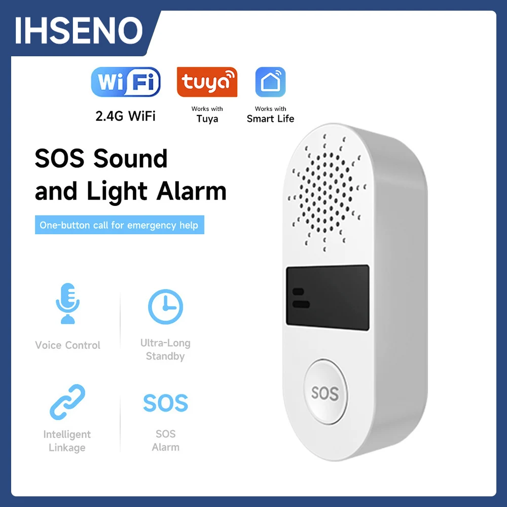 Tuya Wifi Smart Sos Knop Draadloze 130db Geluid Licht Alarm App Afstandsbediening Smart Life Apparaten Voor Kinderen Oudere Patiënt