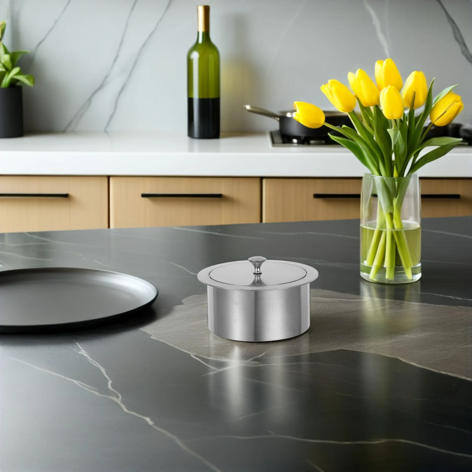 

Embedded Trash Bin Cover Stainless Steel Countertop Waste Chute Lid For Kitchen Bathroom Flush Mount Replacement