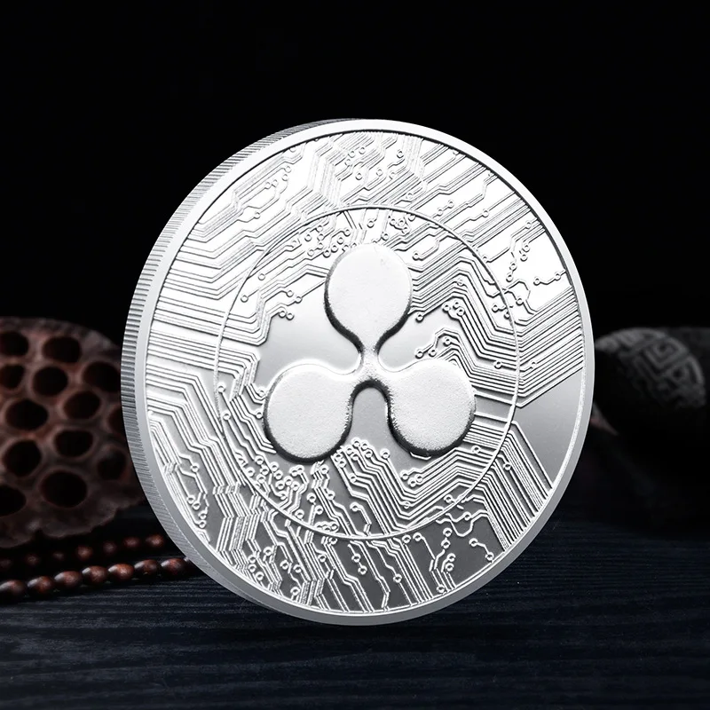 عملة تموج افتراضية رقمية XRP عملة تشفير مطلية بالذهب والفضة مع علبة بلاستيكية مجموعة فنية تذكارية للعملات المعدنية هدية تذكارية