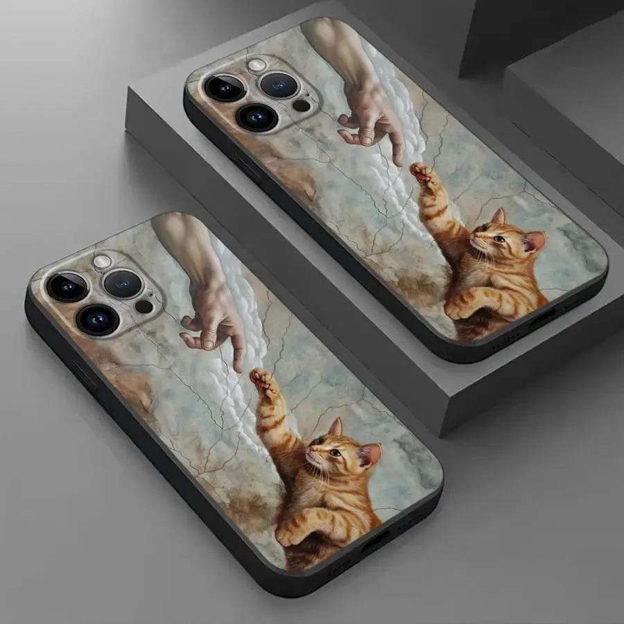 

Funny Oil Painting Orange Cat Phone Case For iPhone 17 16 15 11 12 14 13 Pro Max Mini X XS XR 7 8 Plus SE 16E Shockproof Cover