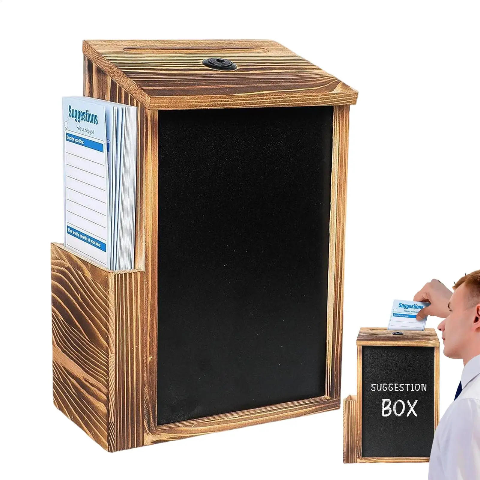 Ballot Box Wooden Raffle Jar With Side Slot And Lock Offering Box With 50 Cards For Church Classroom Wedding Workplace Home Farm