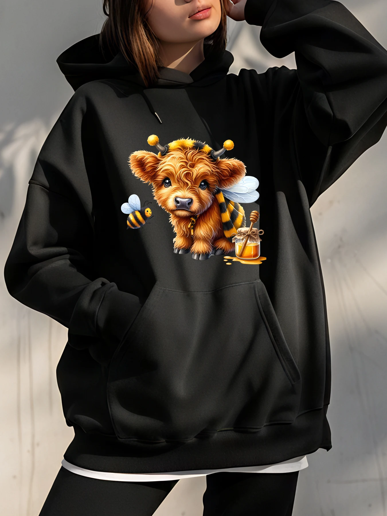 

Толстовка с милой пчелой и коровой, толстовка унисекс с мультяшным животным принтом, повседневная уличная одежда для женщин, мужчин и детей