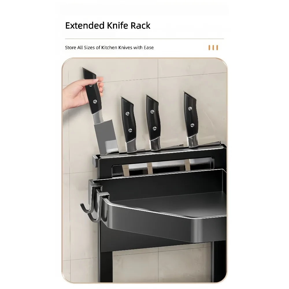 2 - 3 Tier Corner Kitchen Spice Rack, 90°Carbon Steel Counter Organizer with Complete Knife & Kitchen Gadget Storage Accessories