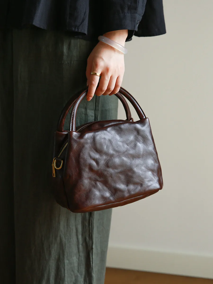 fashion designer luxury first layer cowhide women's small handbag vintage handmade soft genuine leather female shoulder bag