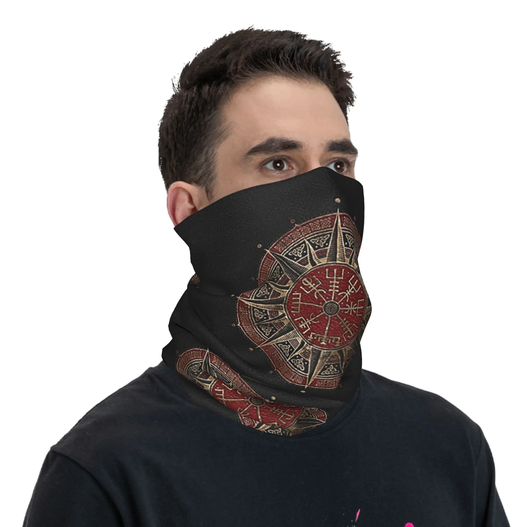 Vegvisir Viking Compass Black and red Leather Bandana Neck Cover Printed Magic Scarf Multi-use Balaclava Riding For Men Women