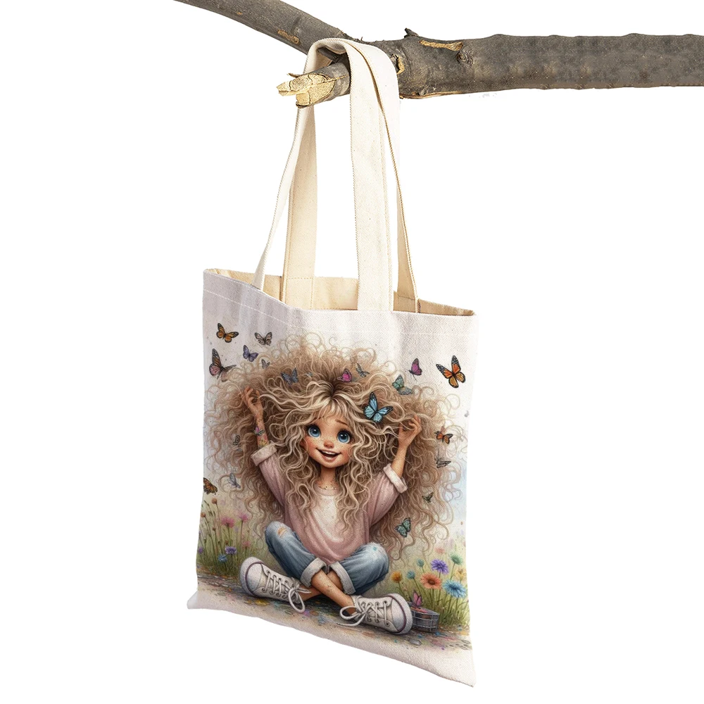 Fairy Tale World Afro Girl Shopper Bag Double Print Shopping Bags Casual Cute Cartoon Children Gift Women Tote Lady Handbag