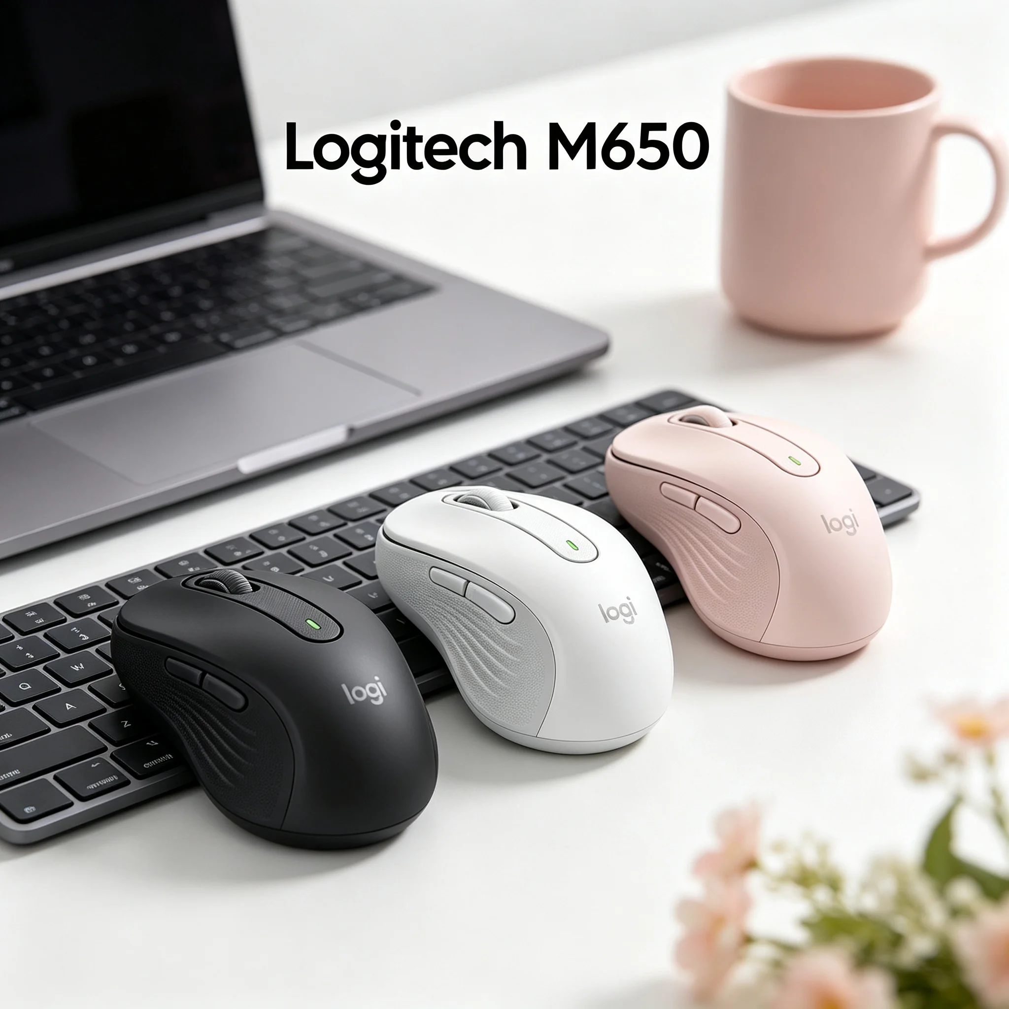 Logitech M650 Silent Wireless Bluetooth Mouse Signature Series 5 Programmable Buttons Contoured Shape For Small Medium Hands Off