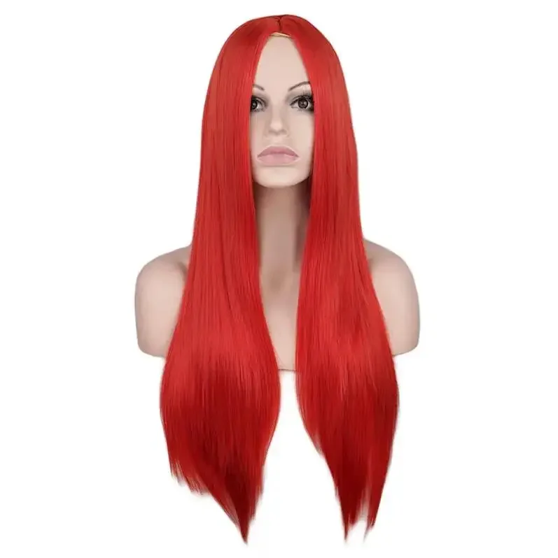 

QQXCAIW Sally Cosplay Wig Dark Red Long Straight Synthetic Hair Wigs Girls Womens Halloween Party Costume Props Wigs