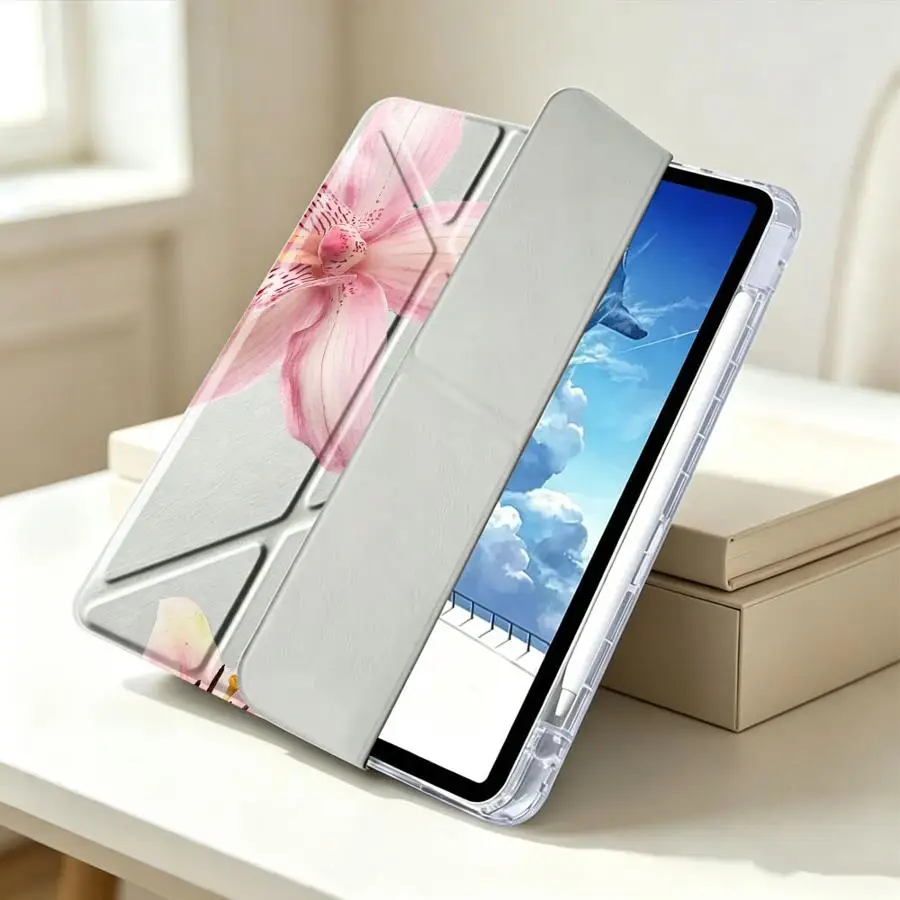 Tablet Case For Samsung Galaxy Tab S8 A9 Plus A8 S9 Plus S7 FE S10 Lite A11 With Pen Slot Cover Pink Lily Flower