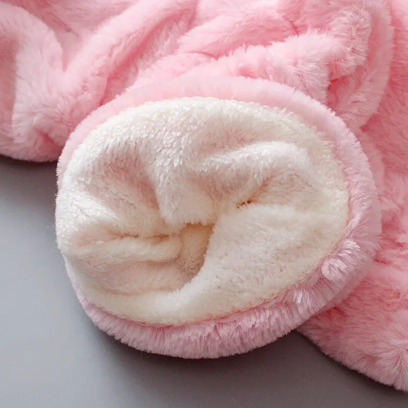 Baby Winter Clothes Solid Color Hooded Warm Girls Outerwear  Cute Ears Baby Clothes Newborn Girls Clothes