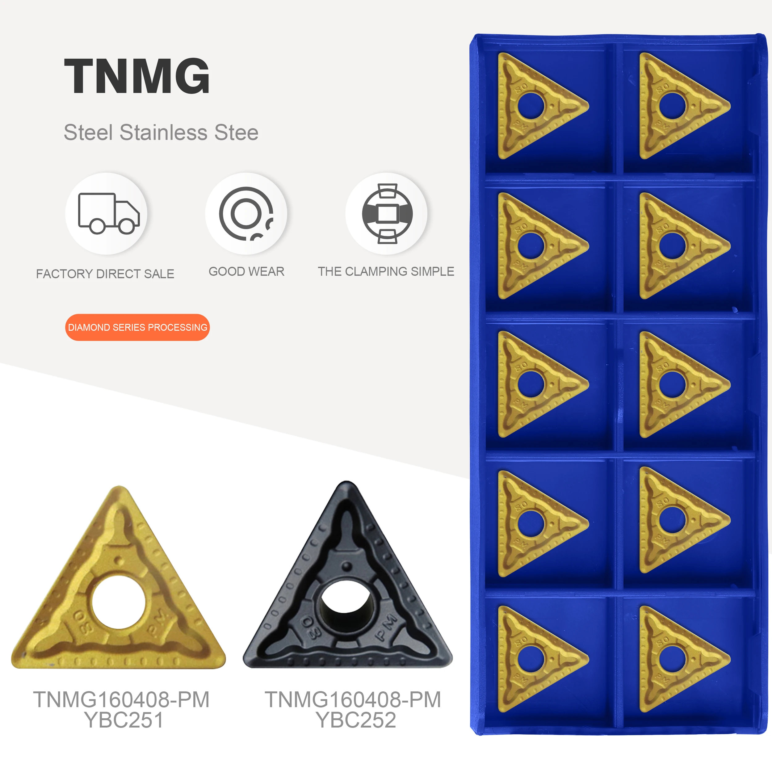 Torneamento Externo Ferramenta Carboneto Insere Ferramentas de Torno Cnc Tnmg160404-pm Ybc251 Tnmg160408-pm Ybc252 Tnmg160412 Ybc251 Ybc252