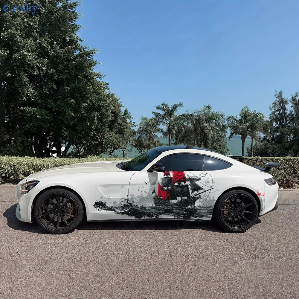 Pirate Ship Car Side Wraps, Self-Adhesive PVC Waterproof & Scratch-Resistant Stickers, Car Accessory Gift