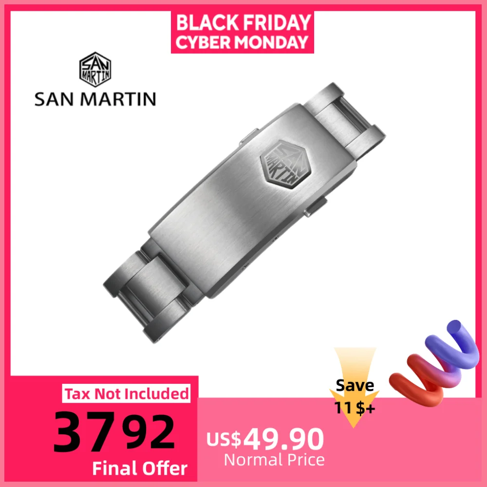 

San Martin 16 мм новая микро-регулируемая застежка из твердой нержавеющей стали 316L, складная для часов с 3 звеньями, браслет, пряжка, качество BK1642