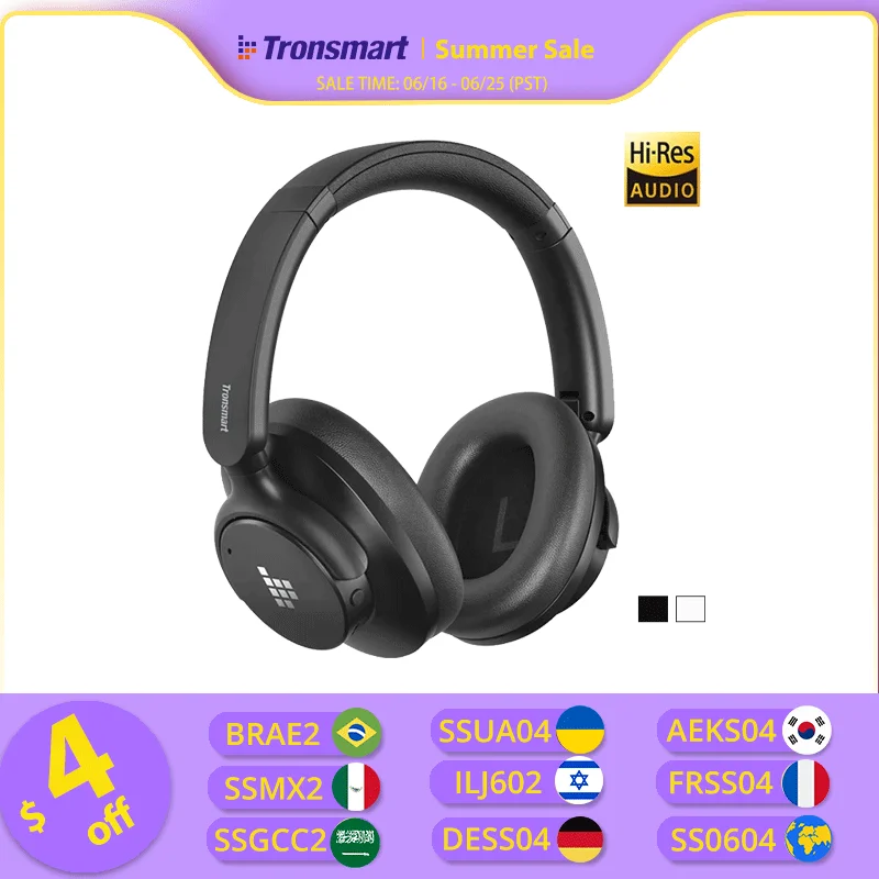 

[Бесплатная местная доставка] наушники беспроводные Tronsmart Sounfii Q20S с активным шумоподавлением наушники-bluetooth Hi-Res Audio, гибридная система активного шумоподавления, 60 часов воспроизведения