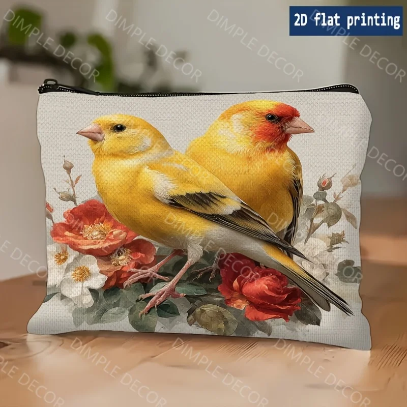 1 bolsa de cosméticos con diseño de ramo de canarios, bolsa multifuncional con cremallera para mujer, organizador de viaje perfecto con cremallera, divertido regalo de cumpleaños