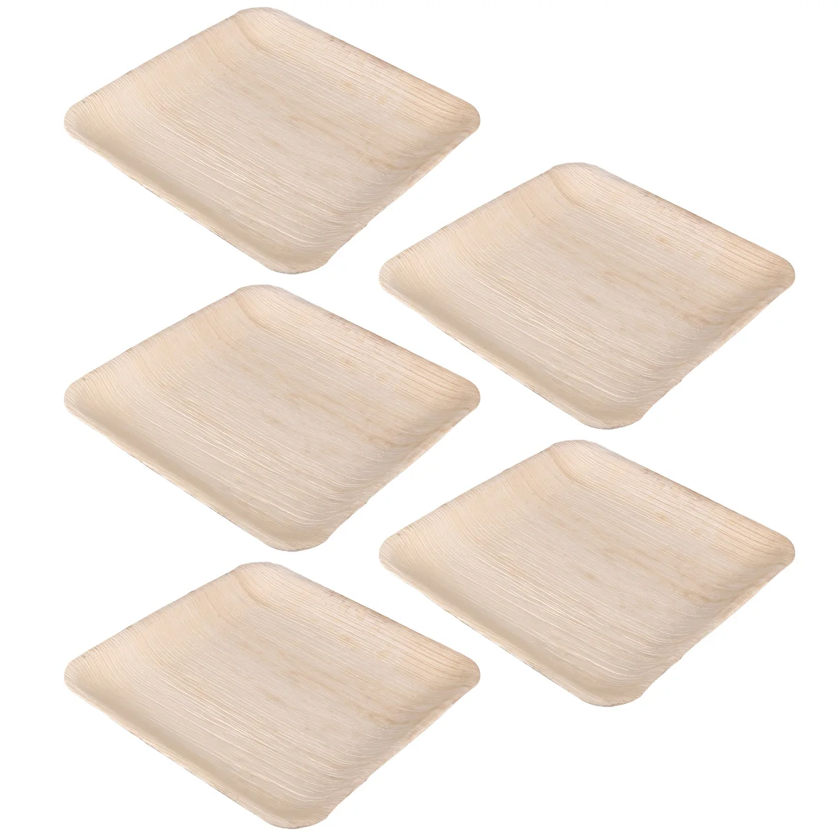 

5pcs Palm Leaf Plates Disposable Eco-Friendly Degradable Dishes Wooden Party Tableware Serving Tray for Cake Dessert Banquet