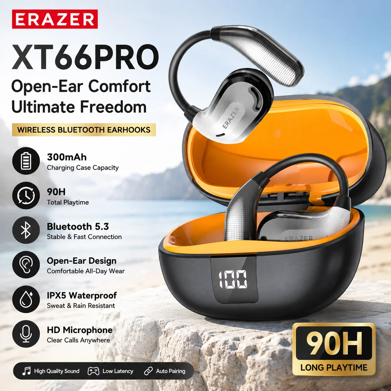 ERAZER XT66PRO Bluetooth イヤホン ASMR ヘッドセット DIY アプリ AI 翻訳機イヤホンワイヤレスヘッドフォン 13 時間長寿命ディスプレイ