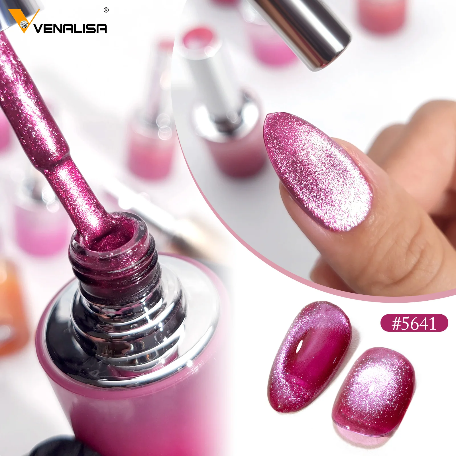 เวนาลิซ่า 10 มล. เจลทาเล็บแม่เหล็ก แคทอาย ปราศจากสาร HEMA และ TPO ประกายเพชรวิบวับ แบบลอกได้ แห้งด้วยแสง UV/LED  แบบกึ่งถาวร