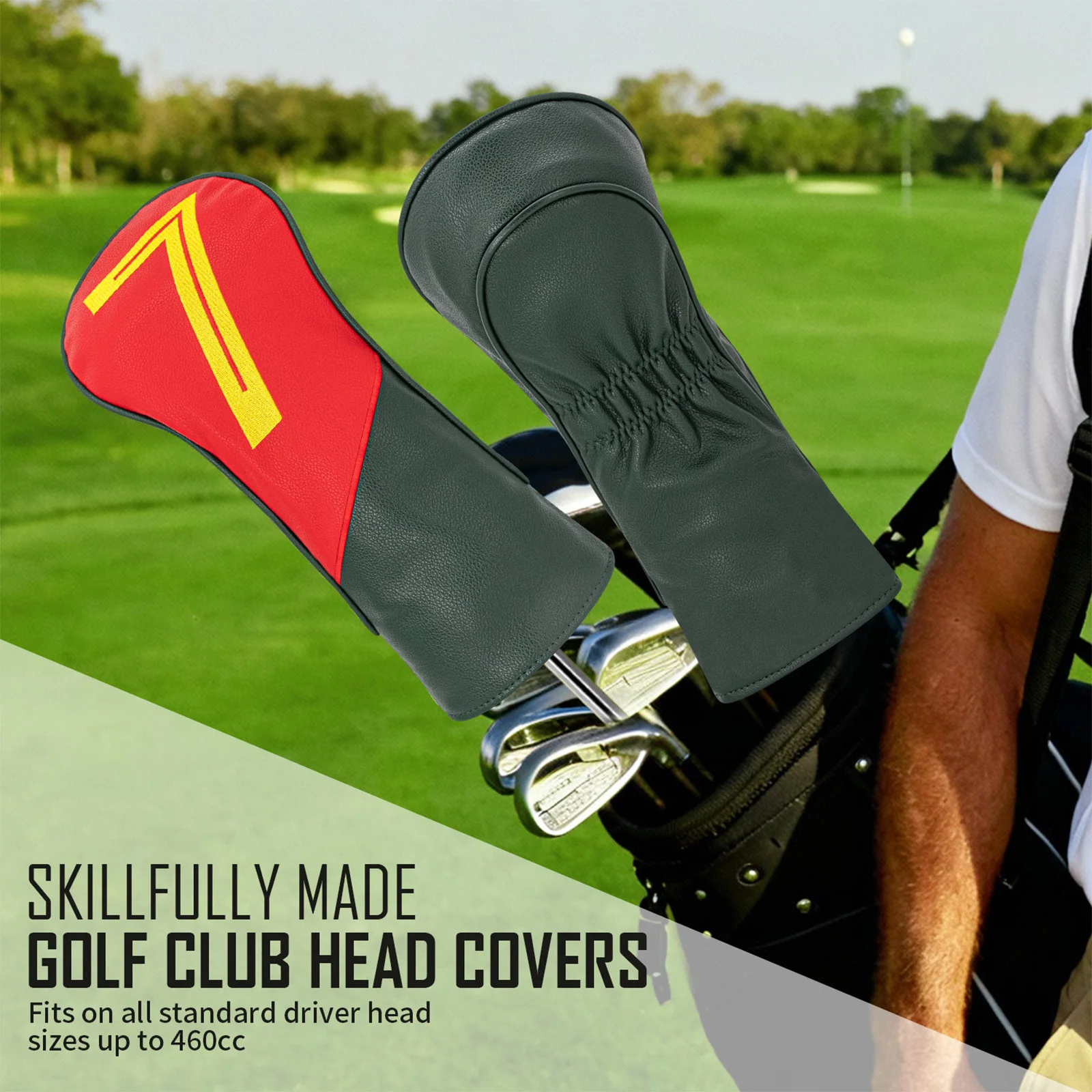Number Embroidery Color Block Golf Club Head Covers Velvet Lining PU Leather Elastic Back Headcover