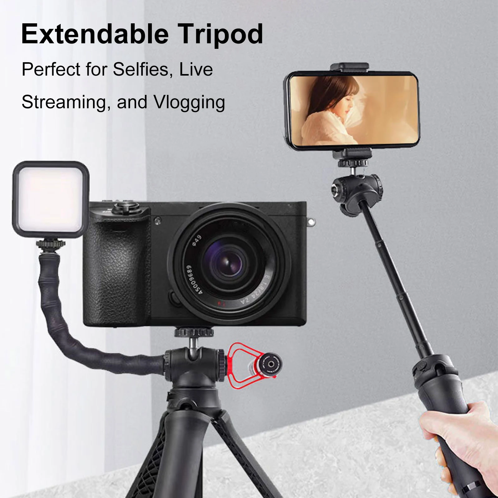 Tripé de câmera dobrável extensível, cabeça esférica de 360 graus, bastão de selfie com suporte magnético para câmera para Insta360 Ace Pro/Ace Pro 2