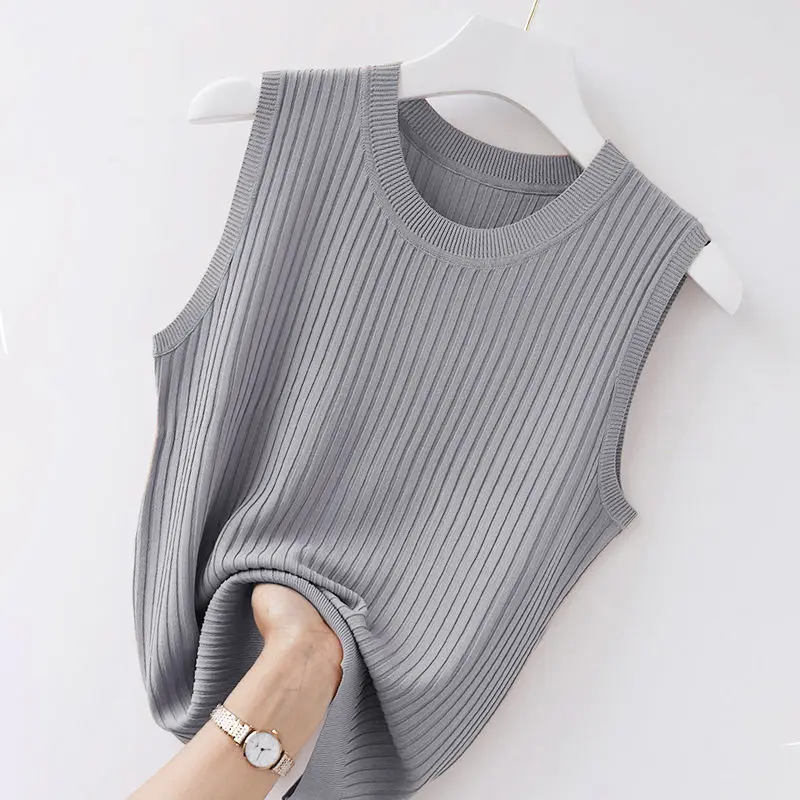 Aesthetic All-match Women Sleeveless Knitted Tank Top Summer Korean Clothing Fashion Female Bottoming Pullover Casual Vest Tops