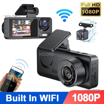 3 Channel Dash Camera 1080P 2.0 inch IPS Screen Built-in WIFI IR Night Vision Front and Rear HD Car DVR